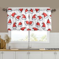 Yayeee Kitchen Curtains Set of 2 Light Filtering 57"x36" Over Sink Window Panels, Santa Hats Pattern