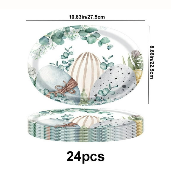 BOBOMOTI 24Pcs Paper Easter Plates Disposable Easter Egg Plates Tableware Set for Easter Party Supplies
