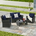 thumbnail image 2 of 4 Piece Outdoor Patio Furniture Set, Wicker Conversation Set with 3 Rattan Sofa Chair With Cushion & 1 Coffee Table, Outdoor Rattan Furniture Set For Porch Deck, 2 of 3