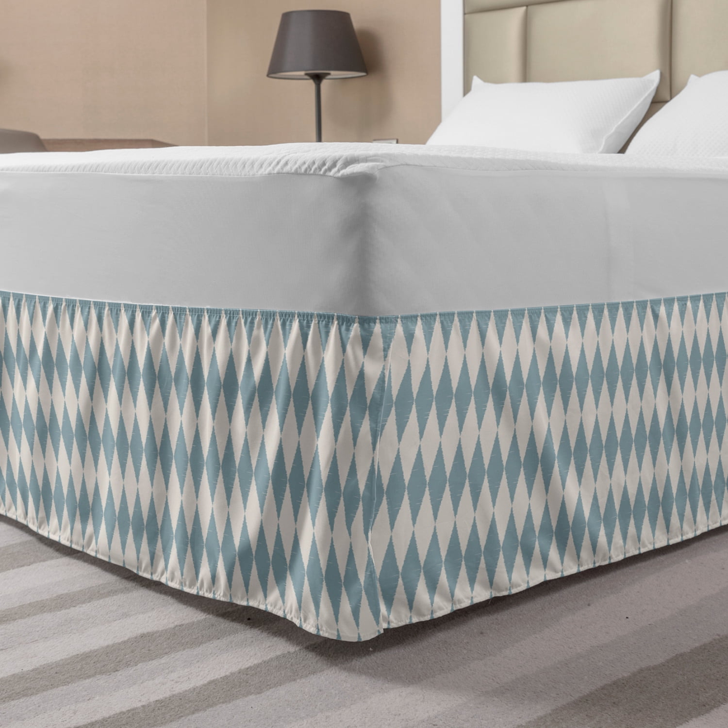 Muted Colors Bed Skirt, Creative Geometric Pattern with Simple Diamond