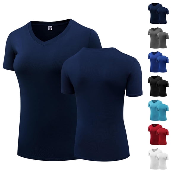 FNFYFH Plus Size Workout Tops for Women Short Sleeve V Neck Stretch Athletic T Shirts Quick Dry Tennis Yoga Running Tee Shirt