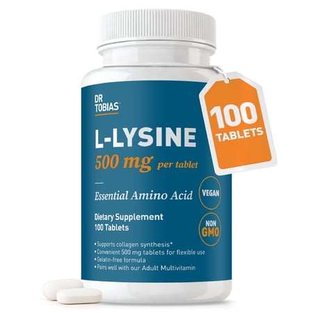 Dr. Tobias L-Lysine 500 mg Tablets | Essential Amino Acid for Daily Wellness | Supports Collagen Synthesis* | Vegan, Non-GMO, Gelatin-Free Lysine Supplement | 100 Tablets