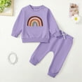 thumbnail image 2 of HCNTES Toddler Clothes for Baby Girls Cute Strawberry Long Sleeve Sweatshirt Pants Girls Warm Fall Winter Outfits Set(Purple&4,0-6 Months), 2 of 9