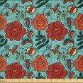 thumbnail image 2 of Ambesonne Floral Fabric by the Yard Microfiber, Bohemian Flowers Folkloric, 5 Yards, Vermilion and Pale Blue, 2 of 2