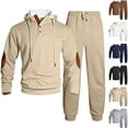thumbnail image 1 of Men's Casual Solid Color Tracksuit Long Sleeve Hooded Button Front Top Drawstring Elastic Waist Pants Outwear Jackets Sets, 1 of 4