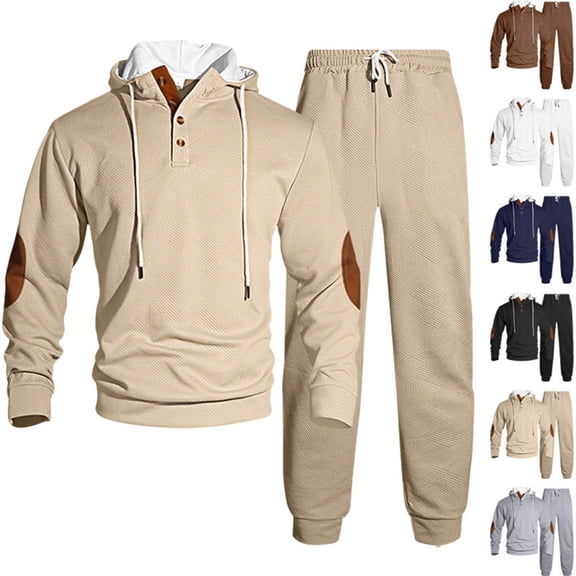 Fewfanhot Sweatsuits for Men 2 Piece Hoodie Sweatsuit Jogging Suit Cargo Pant Set Warm Up Suit Workout Gym Set Fall Outfit