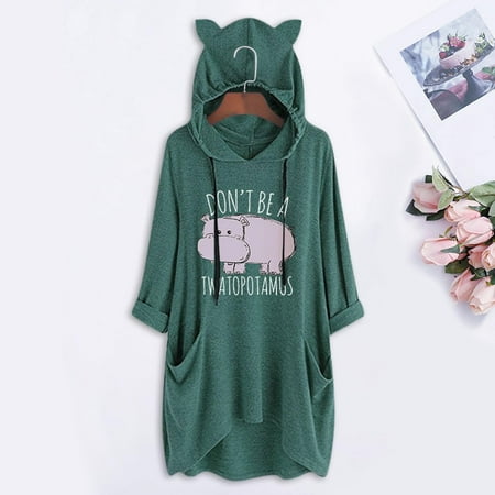 

Outfmvch Women Trend Fashion Cat Ears Hooded Cute Pig Pig Printed Dress Maternity Midi Dress