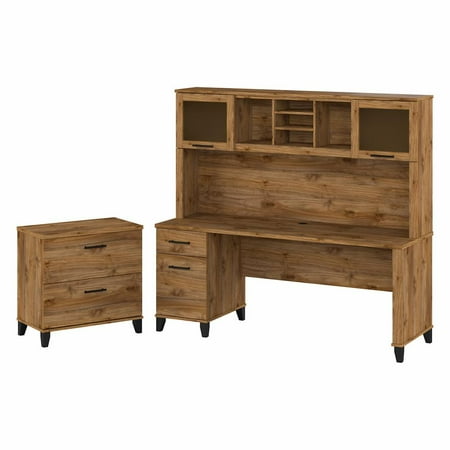 UPC: 0042976156725 | Bush Furniture Somerset 72W Office Desk with Hutch and Lateral File Cabinet  Fresh Walnut