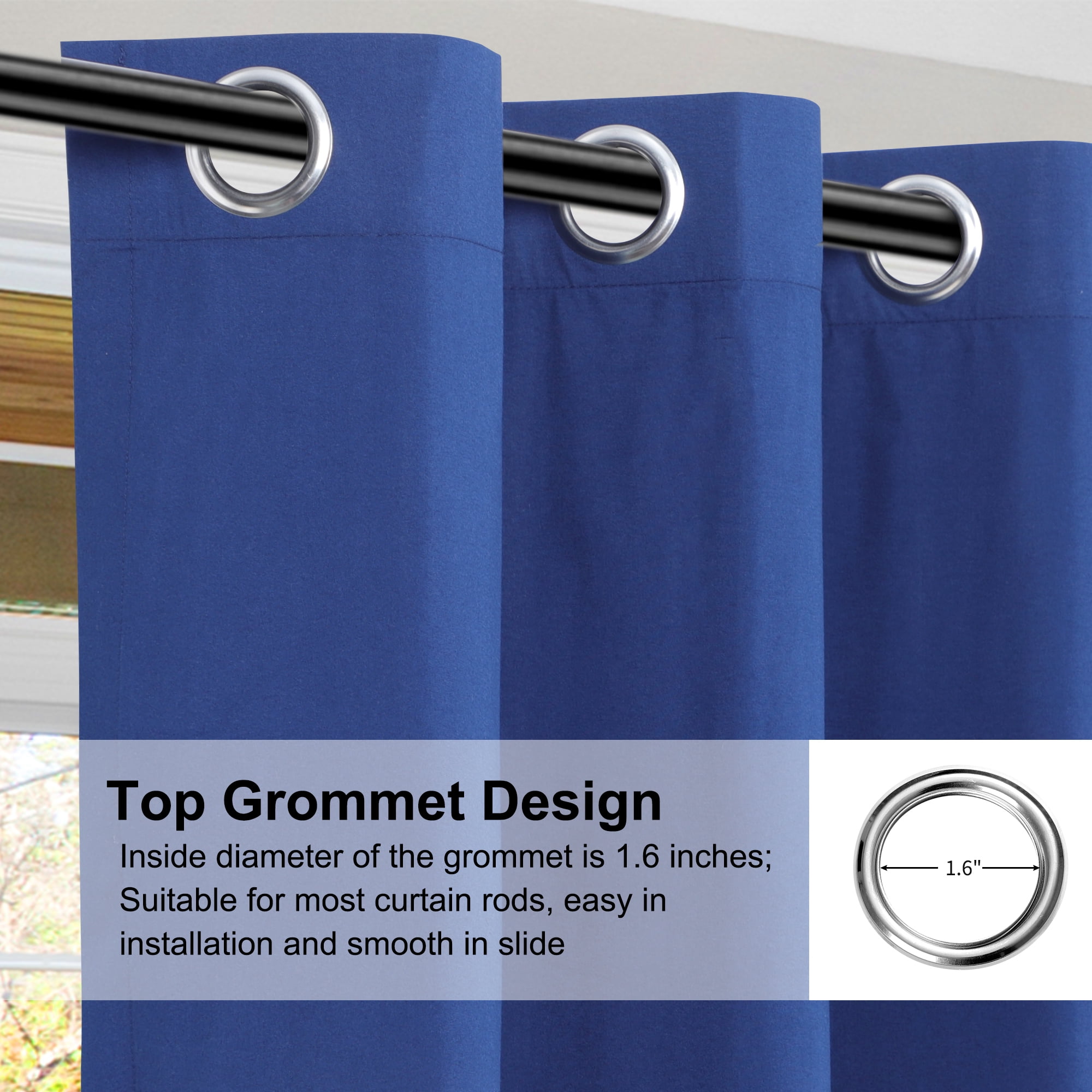 Unique Bargains 2 Panels Bedroom Waterproof 100% Blackout Curtains Dark Blue 52"Wx63"L