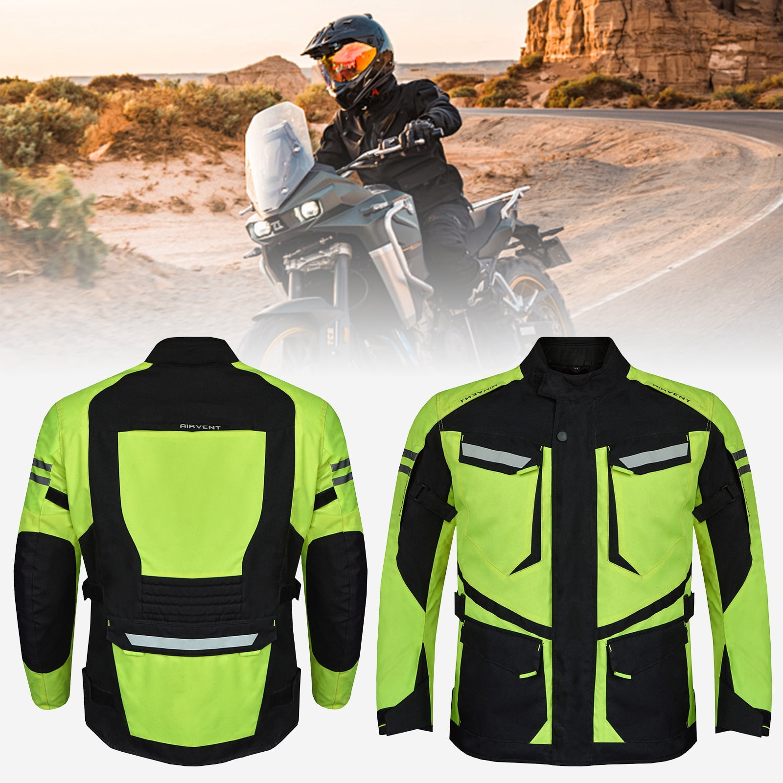 Dream Apparel Mens Motorcycle jacket Black, Armored Protective Round Neck & Air Vents