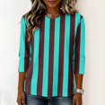 thumbnail image 4 of JULMCOMO Shirts for Women Vertical Striped 3/4 Sleeve Crew Neck Trendy Loose Fit T Shirts Color Block Comfy Summer Tops Blue L, 4 of 6