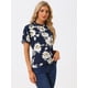 thumbnail image 2 of Blusas de mujer con volantes de manga corta floral con cuello simulado y volantes Azul Oscuro S, 2 of 5