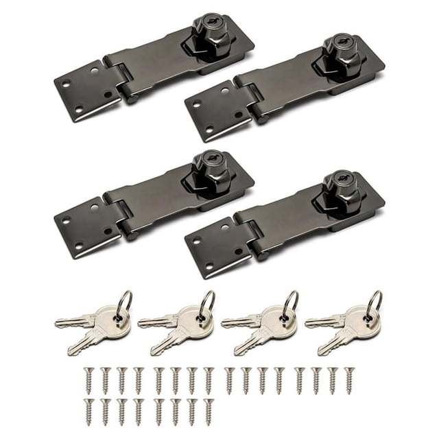 Cerraduras con pestillo con llave, paquete de 4, cerradura con perilla giratoria de 4 pulgadas para gabinete, cerradura con pestillo con llave y tornillos de montaje