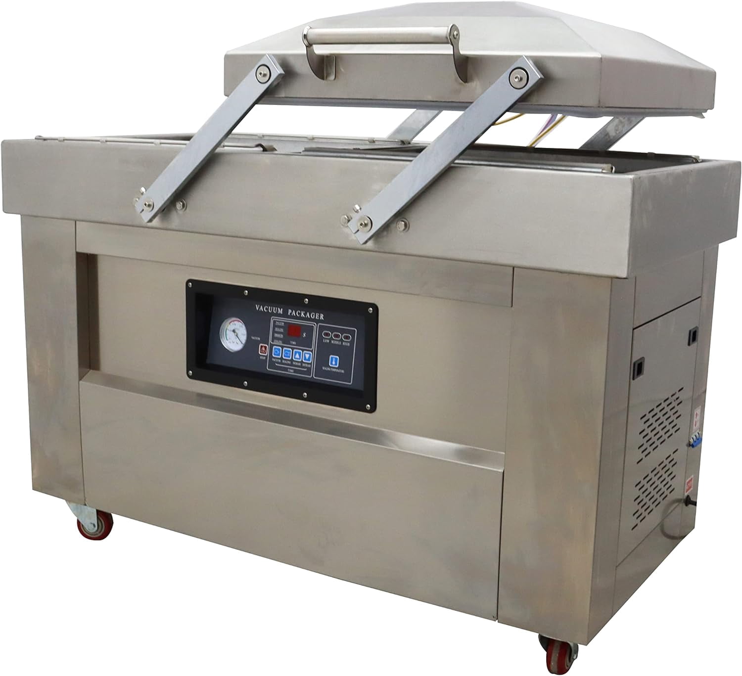 EQCOTWEA Vacuum Sealer Packaging Machine Two Chambers for Meat Fruits Vegetables Stainless Steel Sealing Length 20"