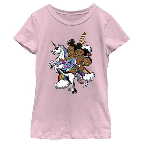 Girl's WWE New Day Unicorn Animated Graphic Tee Light Pink Small