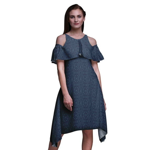 Bimba Block Print Women’s Chic Style Cold Shoulder Shift Dress Summer Tunic -X-Large