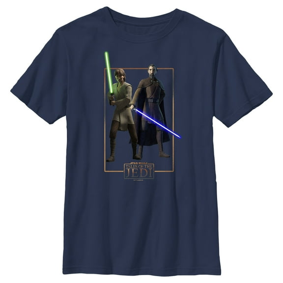 Boy's Star Wars: Tales of the Jedi Count Dooku and Qui-Gon Jinn Graphic Tee Navy Blue Small