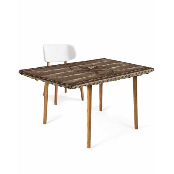Texas Star Brown Rectangle Tablecloth, Waterproof Elastic Fitted Table Covers for 4 Foot Tables, 24x50inch Decorative Tablecloths for Picnic, Camping, Indoor, Outdoor, Farmhouse Vintage Wood Grain