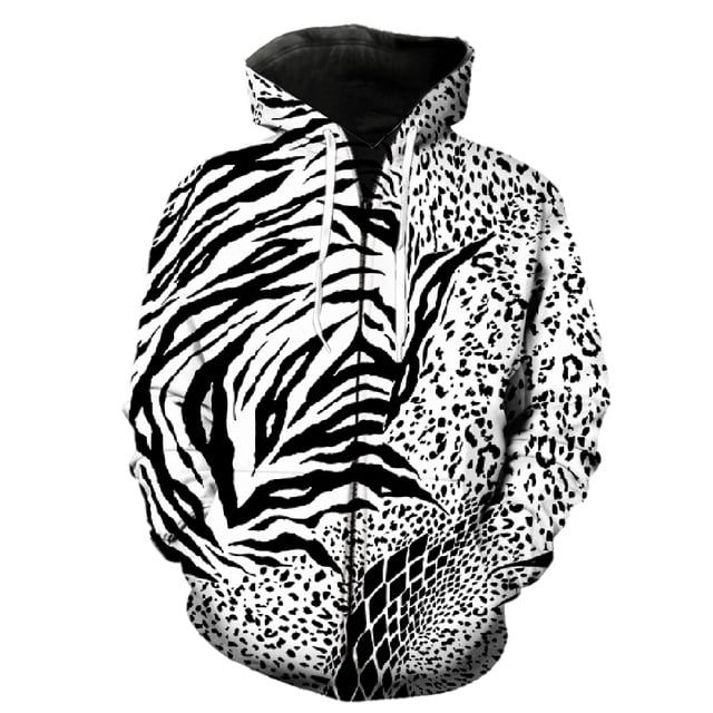 Sudadera con capucha y cremallera de manga larga con textura abstracta de animal para hombre, chaqueta informal de hip hop con estampado 3D, estilo Harajuku, unisex para adolescentes