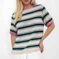 thumbnail image 2 of JAKANYQ T-Shirts pour Femmes Col Rond Hauts Amples Rayés Contraste Manches Courtes T-shirt Joli Tee, 2 of 4