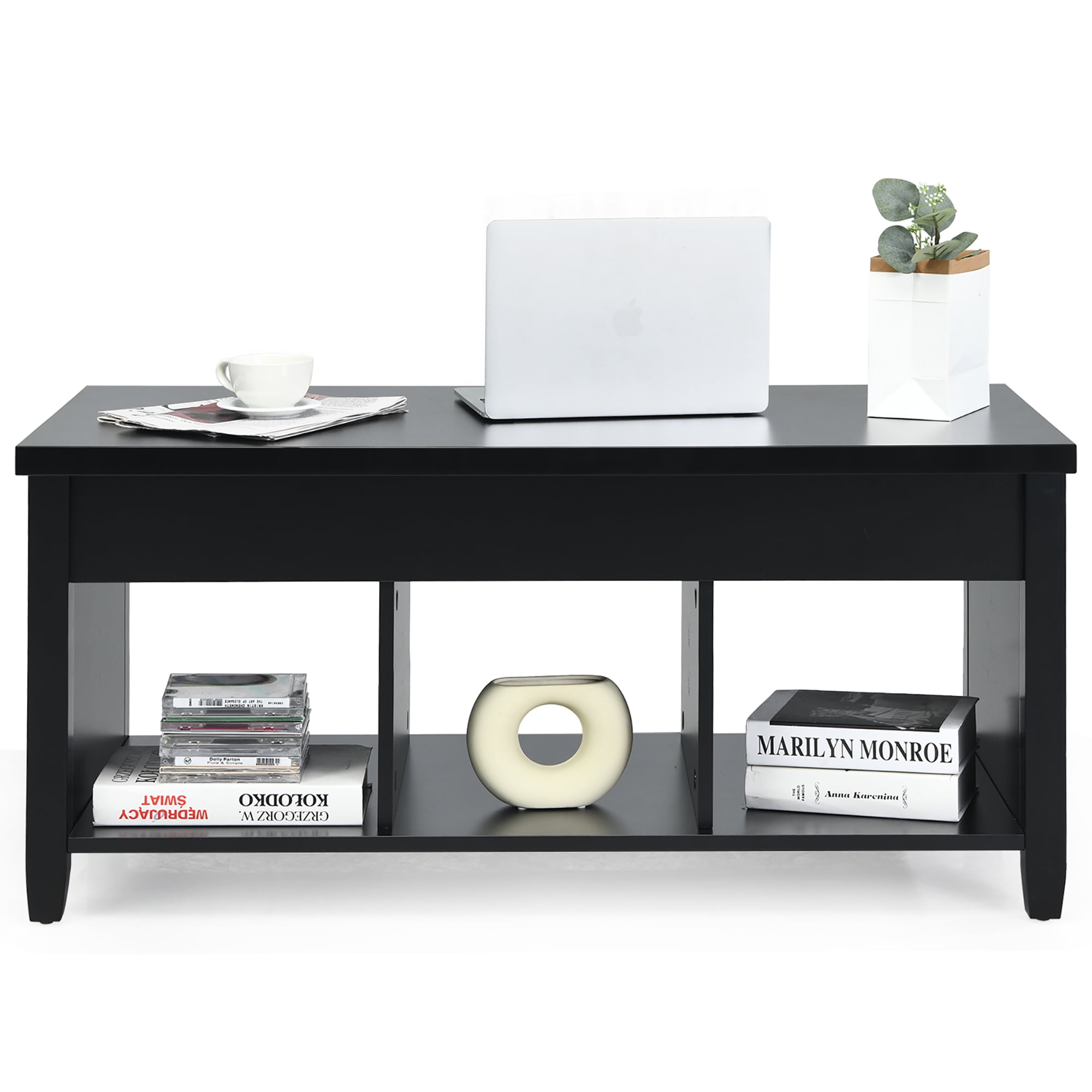 Costway Lift Top Coffee Table with Hidden Compartment, Black