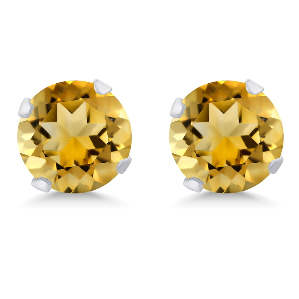 Gem Stone King 925 Sterling Silver Yellow Citrine Stud Earrings for Women Men (1.40 Cttw, Gemstone November Birthstone, Round 6MM)
