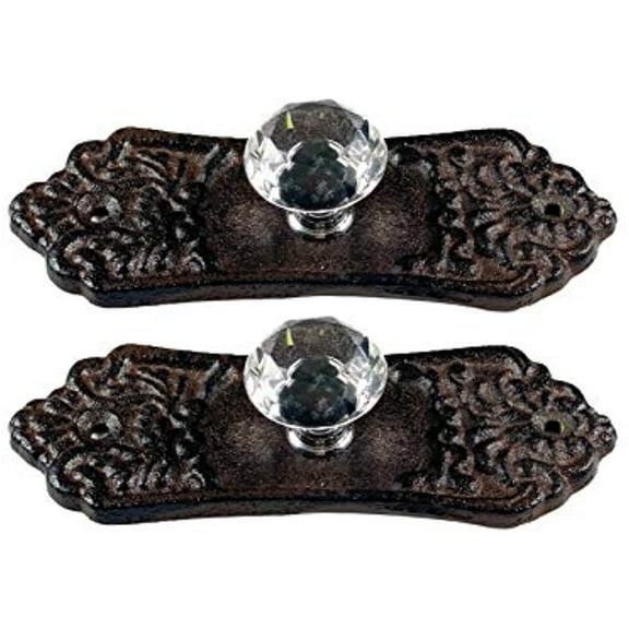 Urbalabs Cast Iron Crystal Glass Knobs Kitchen Cabinet Handles and Drawer Pulls Antique Country Home Rustic Decor Farmhouse Cabinet Handle Floral Western Dresser Pulls (2, Floral Cast Iron Design)