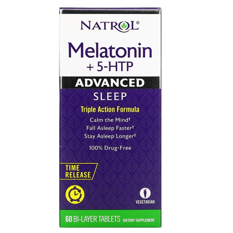 Natrol, Melatonin + 5-HTP, Advanced Sleep, 60 Bi-Layer Tablets (Pack of 1)