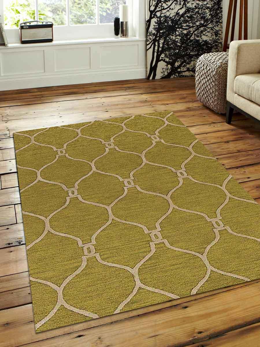 Rugsotic Carpets Hand Tufted Wool 3'x5' Area Rug Geometric Green Beige
