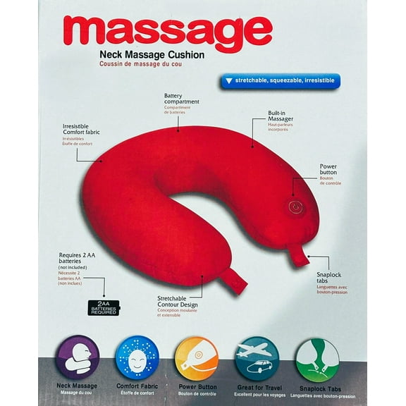 Neck Massage Pillow Cushion – Soft, Portable Vibrating U-Shaped Pillow for Travel, Office & Home Relaxation - 2AA Batteries Required