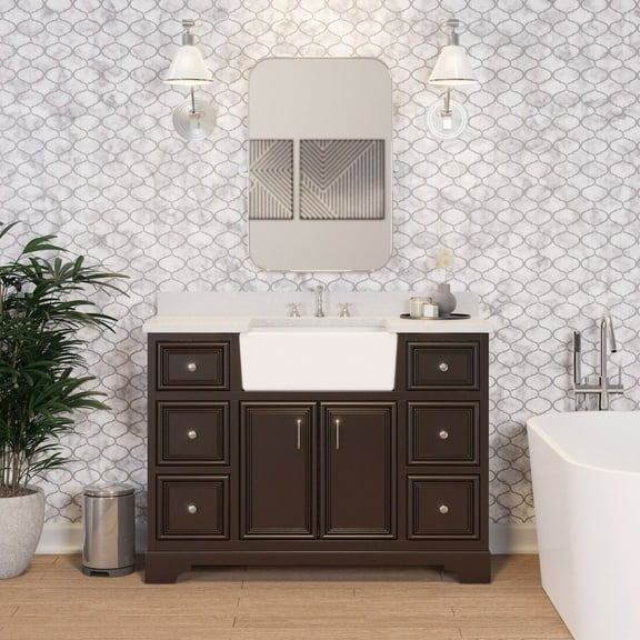 Zelda 48" Farmhouse Bathroom Vanity with Chocolate Cabinet and Quartz Top