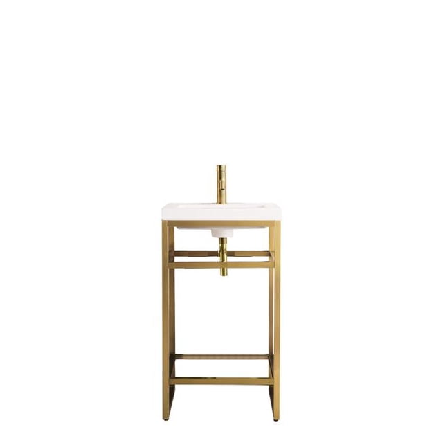 James Martin Meubles C105-V20-RGD-WG 20 in. Boston Console d'Évier en Acier Inoxydable avec Blanc Brillant Résine Comptoir&44; Or Radiant