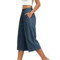 thumbnail image 6 of Women's Loose Cropped Pants Baeitkot Women's Solid Color Loose Casual Elastic Waist Pleated Cropped Pants with Pockets Navy M, 6 of 7