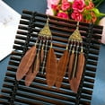 thumbnail image 3 of HOOUN Fashion Women Bohemian Ancient Gold Earrings Feather Beads Pyramid Tassel 1486-White, 3 of 9