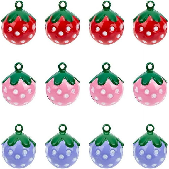 12Pcs Strawberry Bell Mini Pink Strawberry Shape Copper Jingle Bells Baking Painted Brass Bell Pendants Strawberry Charms