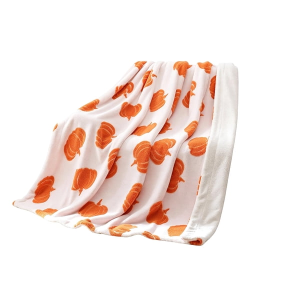 Pumpkin Blanket,Fall Throw Blanket,Fall Thanksgiving Throw Blanket, Pumpkin Pattern Soft Warm Autumn Flannel Blanket Thanksgiving Cozy Gifts Home Decor for Couch(White L 60*52IN)