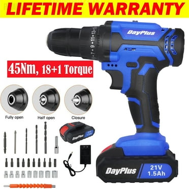 Bowoshen Electric Cordless Drill,21V Powerful 1500mAh Recheageable Battery, 45Nm 18 1 High Torque, 29 Piece Driver Bit Set With Carry Case