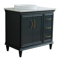 37 in. Single Wooden Vanity Dark Gray White Carrara Round Left Door.Left Sink