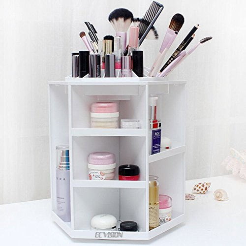  360° Rotating Makeup Brush Holder with Drawer, Makeup Organizer  Countertop, Makeup organization Skincare Storage for Vanity Desktop  Bathroom (White) : Beauty & Personal Care