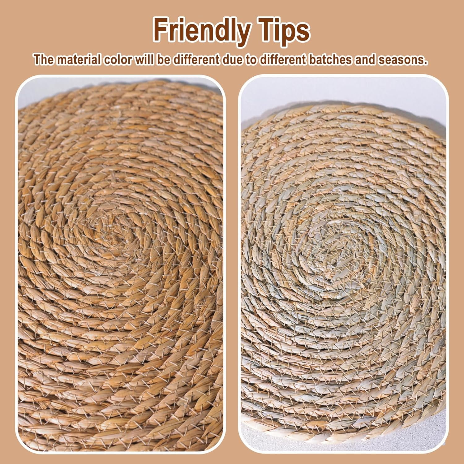 Round Woven Placemats - Boho Rattan Placemats Natural Water Hyacinth Placemat, Farmhouse Weave Place Mats, Rustic Braided Wicker Table Mats for Dining Table,Home,Wedding (12 inch Set of 8)