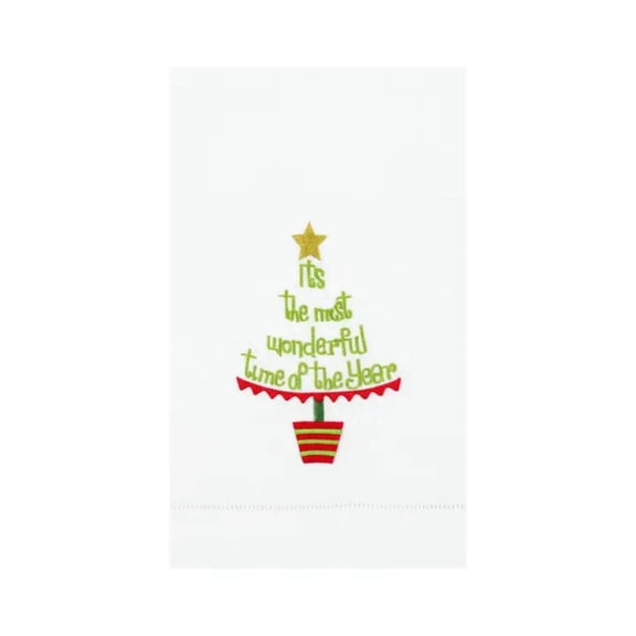 Christmas Tree Motif "It's The Most Wonderful Time of the Year" 100% Cotton Guest Towel