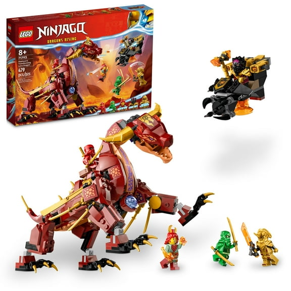 LEGO NINJAGO Heatwave Transforming Lava Dragon 71793 Building Toy Set, Features a Ninja Dragon, a Hovercraft Vehicle and 5 Minifigures, Lava Dragon Toy for Kids Ages 8  Who Love Ninja Adventures