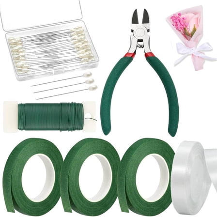 Floral Arrangement Kit with Green Tape, Boutonniere Flower pin, Wire Cutter for Wreath Making Supplies