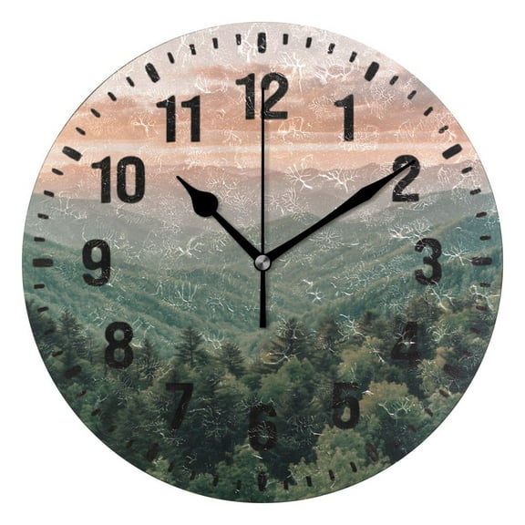 Yayeee 10" Wall Clock Battery Operated Quartz Round Silent Non-Ticking Home Decor, Mountains at Dawn