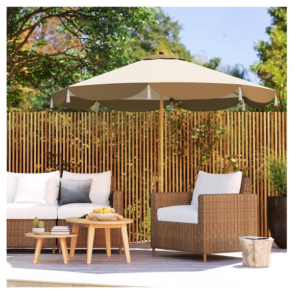 9FT Patio Umbrella, UPF 50 Outdoor Market Umbrella, 8 Ribs Vented Table Umbrella for Deck, Backyard, Lawn - Cream White