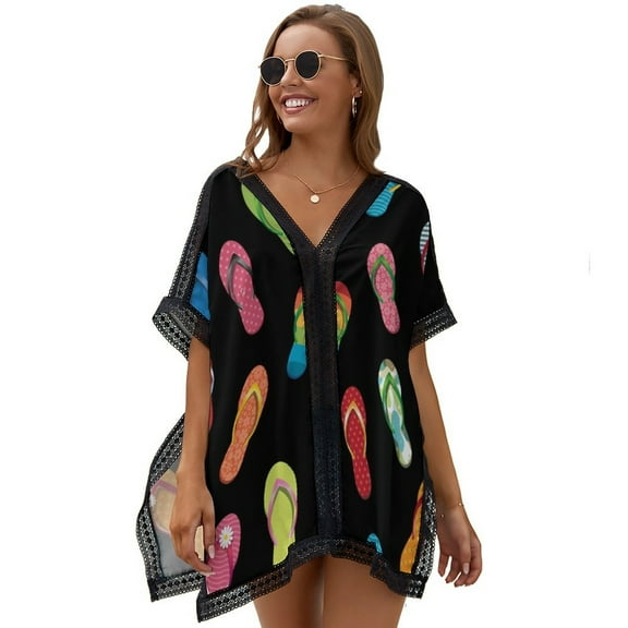 Colorful Flip Flops Women's Swimsuit Coverup Summer Beach Cover Up Bathing Suit Dress