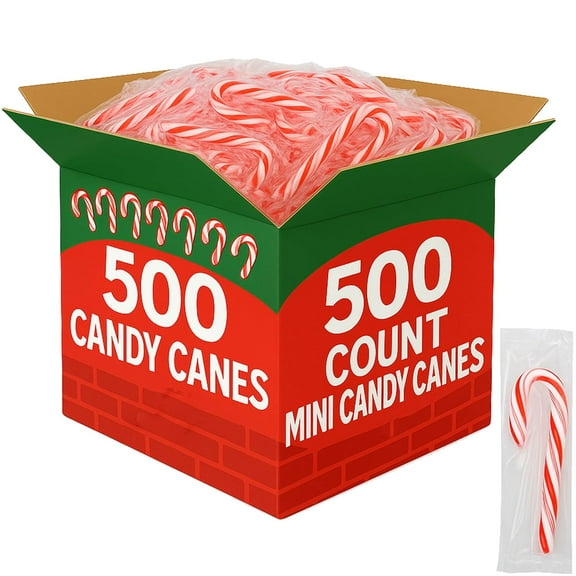 Mini Candy Cane Peppermint 500 Pack Individually Wrapped | Classic Red and White Holiday Candy Sticks - Christmas Stocking Stuffers Party Favor Festive Dessert Topping - Bulk Box
