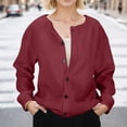 thumbnail image 5 of Wang6 Women Plus Size Cardigans Jacket Trendy Long Sleeve Button down Coat Fall Open Front Loose Fit Solid Outwear Tops X_0617liWine M, 5 of 8