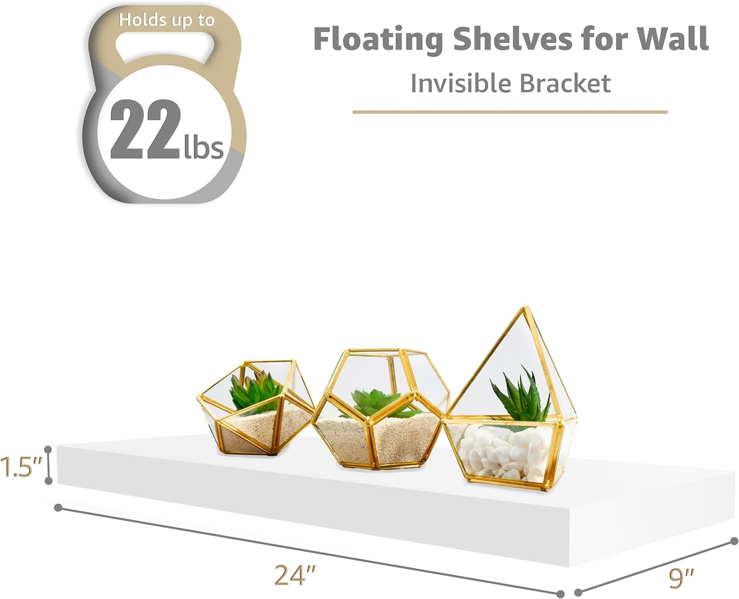 Sorbus 2 Pack Wood Floating Shelves Wall Hanging Length 24-inch, White