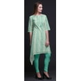 thumbnail image 3 of Bimba Green Geometric Tie-Dye Women Kurtas Ethnic Printed Asymmetric Summer Wear Tops For Women Large, 3 of 6